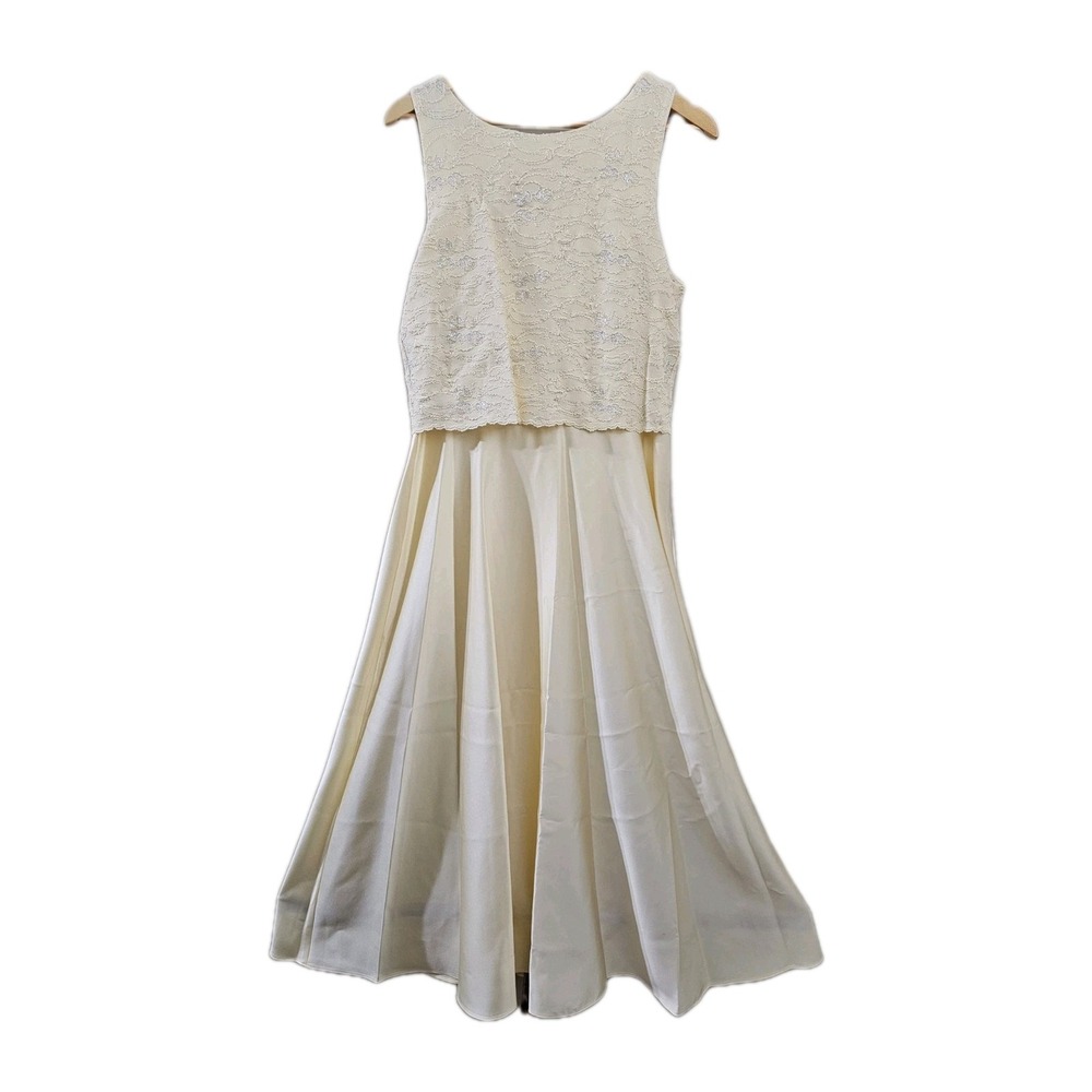 Vintage Molly Malloy Evening Sleeveless Dress Yellow Sparkle lace Pleated Flow